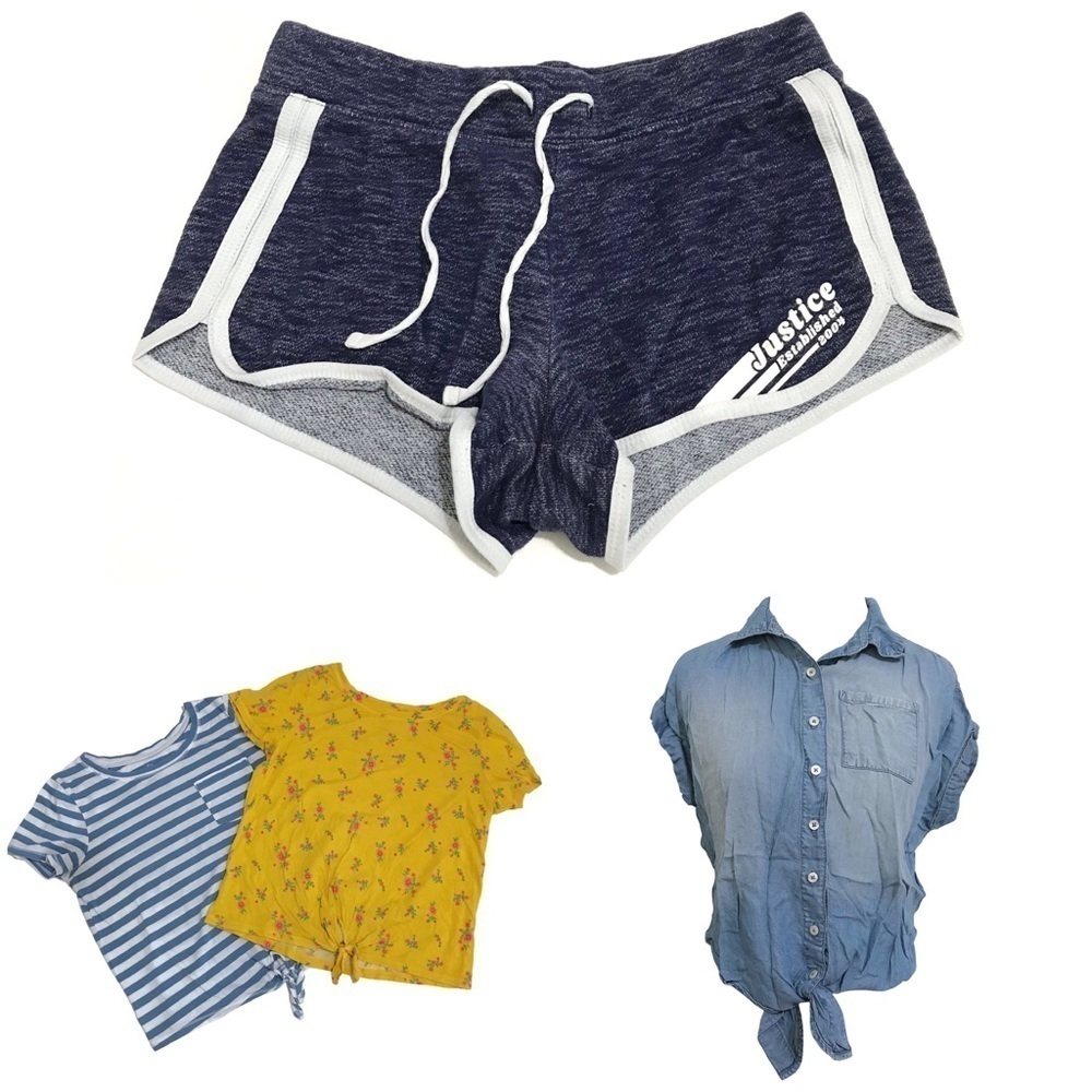 Justice and So Bundle Two Tees Short sleeve Button Down Active Shorts Size 10